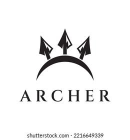 Creative design of silhouette archer logo. Vintage hipster arrowhead, arrow and bow. Arrow for hunting.