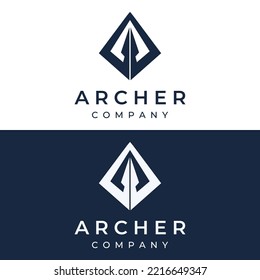 Creative design of silhouette archer logo. Vintage hipster arrowhead, arrow and bow. Arrow for hunting.