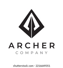 Creative design of silhouette archer logo. Vintage hipster arrowhead, arrow and bow. Arrow for hunting.