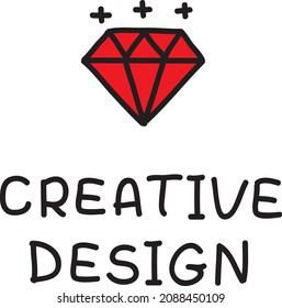 Creative design. Sketchy diamond with the sparkling stars on the top. Sketchy hand-drawn vector illustration.