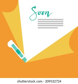 Creative design with "Soon" calligraphy and paper knife