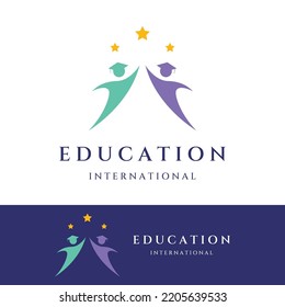 Creative design of student education logo with a sign of a hat, book, pencil or pen. Inspired by graduating students. Logo for universities, education academies and schools.