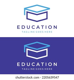 Creative design of student education logo with a sign of a hat, book, pencil or pen. Inspired by graduating students. Logo for universities, education academies and schools.