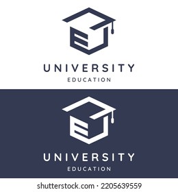 Creative design of student education logo with a sign of a hat, book, pencil or pen. Inspired by graduating students. Logo for universities, education academies and schools.