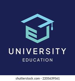 Creative design of student education logo with a sign of a hat, book, pencil or pen. Inspired by graduating students. Logo for universities, education academies and schools.