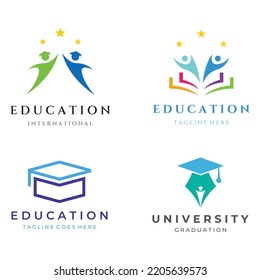Kreatives Design des Logos für die Studentenbildung mit einem Zeichen für einen Hut, ein Buch, einen Bleistift oder einen Stift. Inspiriert von den Absolventen. Logo für Universitäten, Bildungseinrichtungen und Schulen.