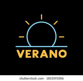 Creative design of sun symbol and summer message in spanish