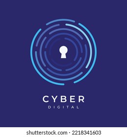 Creative design of technology digital cyber security logo with modern shield and key protection concept. Logo for business, digital and technology.