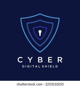 Diseño creativo del logotipo de ciberseguridad digital de la tecnología con un escudo moderno y un concepto de protección clave. Logotipo para negocios, digitales y tecnología.