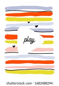 Creative design template with abstract colorful horizontal lines. Bold and playful striped vector greeting card, poster, flyer, brochure or book cover. Editable stroke
