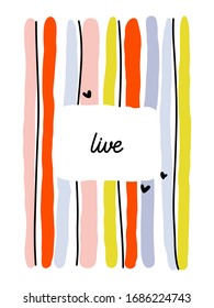 Creative design template with abstract colorful vertical lines and copy space. Bold and playful striped vector greeting card, poster, flyer, brochure or book cover. Editable stroke