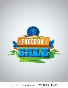 Creative design template for August 15th Freedom Sale on Independence Day of India with Ashoka Chakra and tri colour flag. 