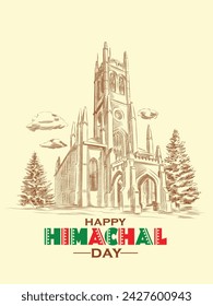 Plantilla de diseño creativo para la celebración del día de Himachal Pradesh con ilustración de Shimla Ridge en estilo de grabado.