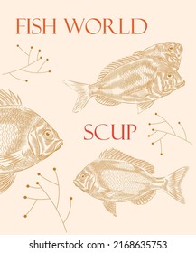 Creative design template with illustration of Scup fish in variations.