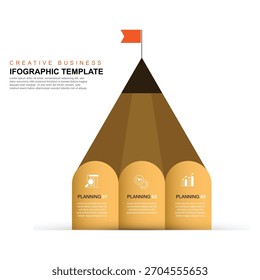 Modelo de design criativo infográfico 3 etapa conceito educação com ilustração lápis.