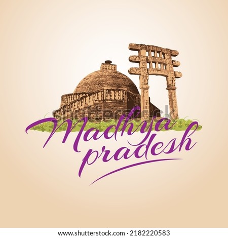 Creative design template for the state of Madhya Pradesh with the illustration of Sanchi stupa monument.  Foto d'archivio © 