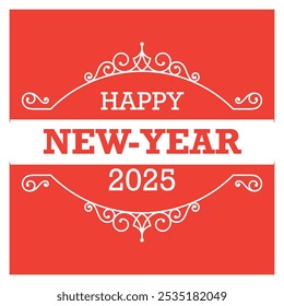 A creative design titled: Red Decorative Happy New Year 2025 Frame Design