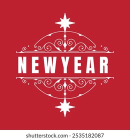 Um design criativo intitulado: Red Decorative Feliz Ano Novo 2025 Badge Design
