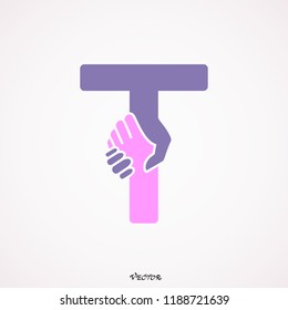 Creative Design vector Font, Header, Lettering, Logo of  handshake for Title. Funny Entertainment . Colorful rounded Letter T.