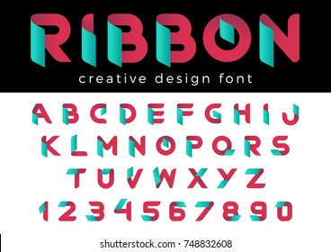 Creative Design vector Font of Ribbon for Title, Header, Lettering, Logo.
Corporate Business  Technology Typeface. Colorful Letters and Numbers.