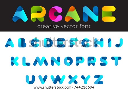 Creative Design vector Font of twisted Ribbon for Title, Header, Lettering, Logo.
Funny Entertainment Active Sport Technology areas Typeface. Colorful rounded Letters and Numbers.