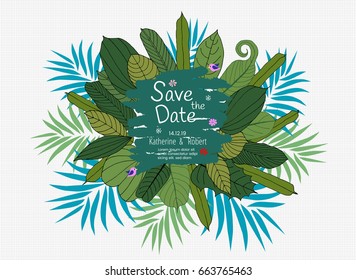 Creative design : Wedding floral card,wedding invitation with green floral leaves branch illustration