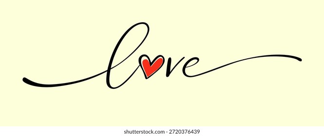 Diseño creativo de la palabra amor usando un elegante guion tipográfico remolinado.