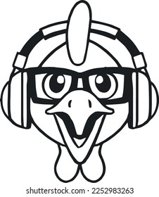 Diseño creativo para pollo con audífono 