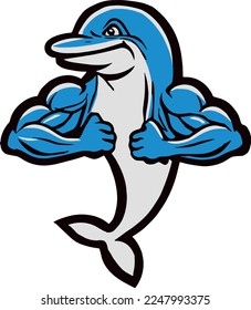 Creative design work for Muscular Dolphin Mascot 