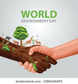 Creative design world environment and earth day shake hand with environment concept. abstract vector illustration design