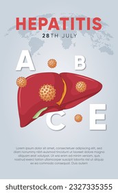 Creative design for World Hepatitis Day, social media and poster. 3D vector illustration. July 28. Hepatic desease, cancer and cirrhosis abstract concept graphic.