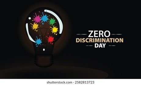  A creative design for Zero Discrimination Day featuring a lightbulb with colorful splashes, symbolizing the spark of ideas for equality and inclusion. Promoting respect and global unity.