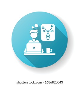 Creative designer blue flat design long shadow glyph icon. Presentation and desktop designing. Editing, computer graphics, media project. Remote work. Silhouette RGB color illustration