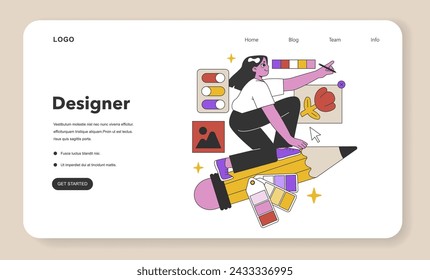 Creative Designer at Work. An artist brings concepts to life with vibrant colors and imaginative designs, symbolizing the essence of visual creation. Flat vector illustration
