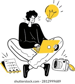 Creative designer working on laptop with bright idea designer creative