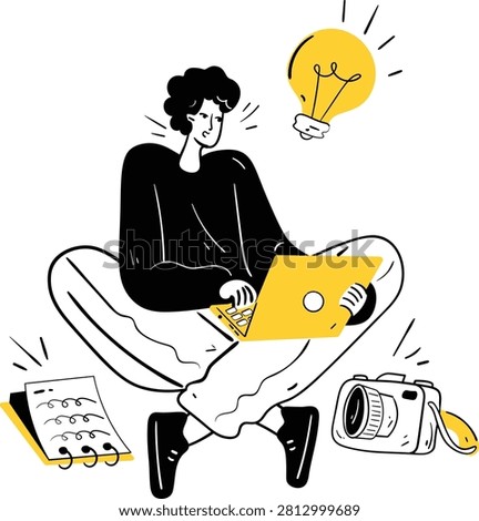 Creative designer working on laptop with bright idea designer creative