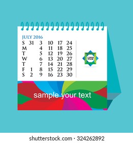 creative desk calendar 2016 July month vector 