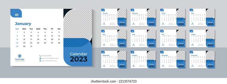 Creative Desk Calendar 2023, Business Calendar 2023 Design, Happy New Year Desk Calendar Template