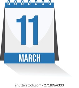 Icono de diseño de calendario de escritorio creativo. Marzo. 2026, 11 días. Calendario de días con fecha de marzo. Calendario del día de la lista de comprobación. Conjunto plano de iconos de vectores de calendario para App de Web