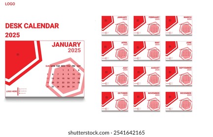 Creative Desk calendar minimalist red design template 