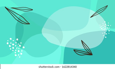 Creative desktop background with abstract transparent shapes and line art leaves for social media banner, poster, email, newsletter, leaflet, brochure, flyer, web in trendy vibrant colors