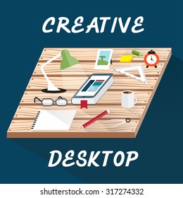 creative desktop with book in form of smartphone flat design vector illustration