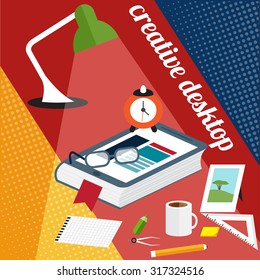 creative desktop with book in form of smartphone flat design vector illustration