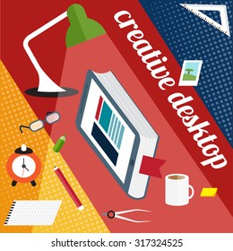 creative desktop with book in form of smartphone flat design vector illustration