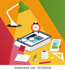 creative desktop with book in form of smartphone flat design vector illustration