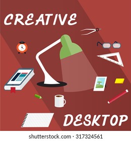 creative desktop with book in form of smartphone flat design vector illustration