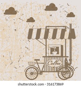 Creative detailed vector street coffee bicycle cart