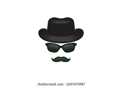 creative detective serious face mustache sunglasses Logo vector Design Illustration	