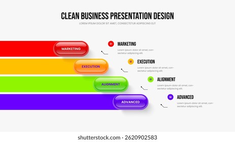 Creative Development Frame Template Vector Illustration. Company Profile 4 Option Infographic Presentation Layout. Marketing Briefing Four Step Diagram Slideshow Design.