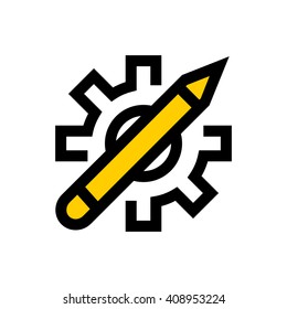 Creative development, pencil and gear line icon. Pixel perfect fully editable vector icon suitable for websites, info graphics and print media.